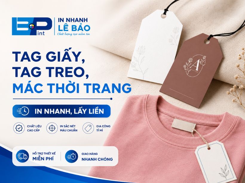 In tag quần áo lấy liền TP.HCM - tag giấy, tag treo, mác thời trang treo trên áo tại In Nhanh Lê Bảo