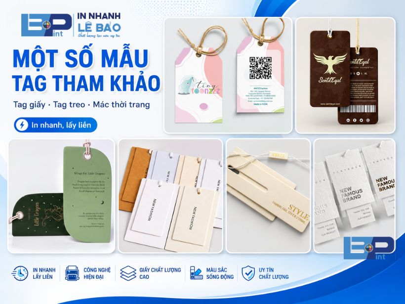 Một số mẫu tag quần áo tham khảo - tag giấy, tag treo, mác thời trang nhiều chất liệu Couche, Kraft, Ivory