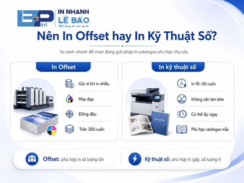 So sánh in catalogue offset và in kỹ thuật số - offset trên 300 cuốn, in kỹ thuật số số ít 10 đến 50 cuốn lấy ngay