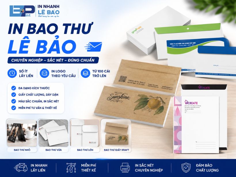 In bao thư Lê Bảo - chuyên nghiệp, sắc nét, in logo số ít lấy liền từ 100 cái tại TP.HCM